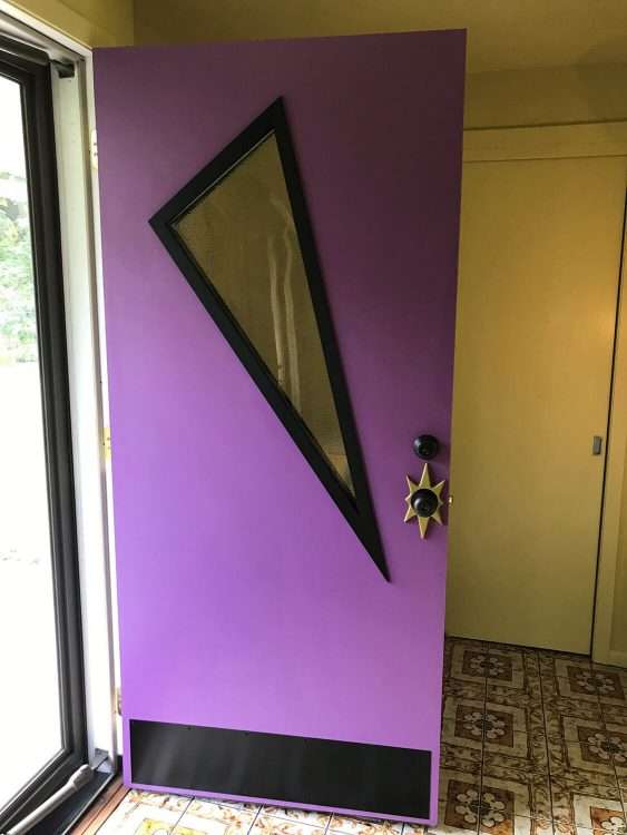 Becky exterior door kit with custom rain-patterned glass.