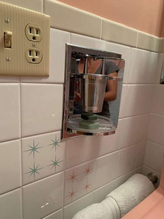 Private residence with two-color Four Star decorative ceramic wall tile in pink and seafoam.
