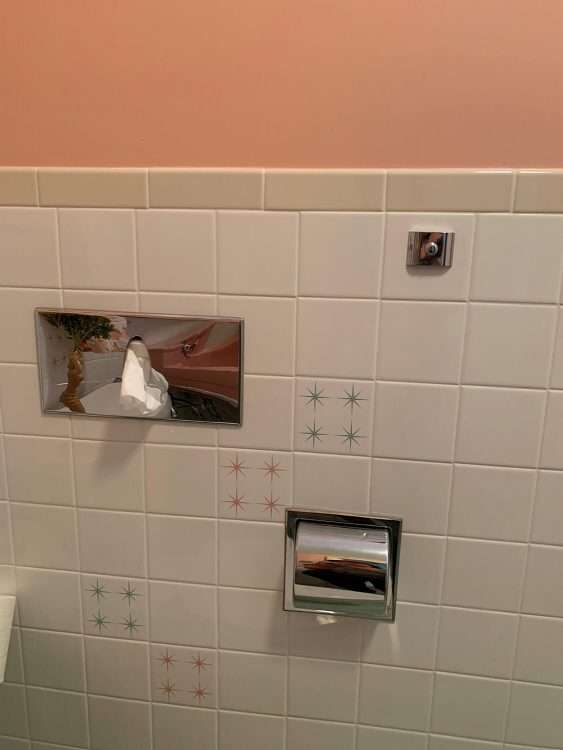 Private residence with two-color Four Star decorative ceramic wall tile in pink and seafoam.