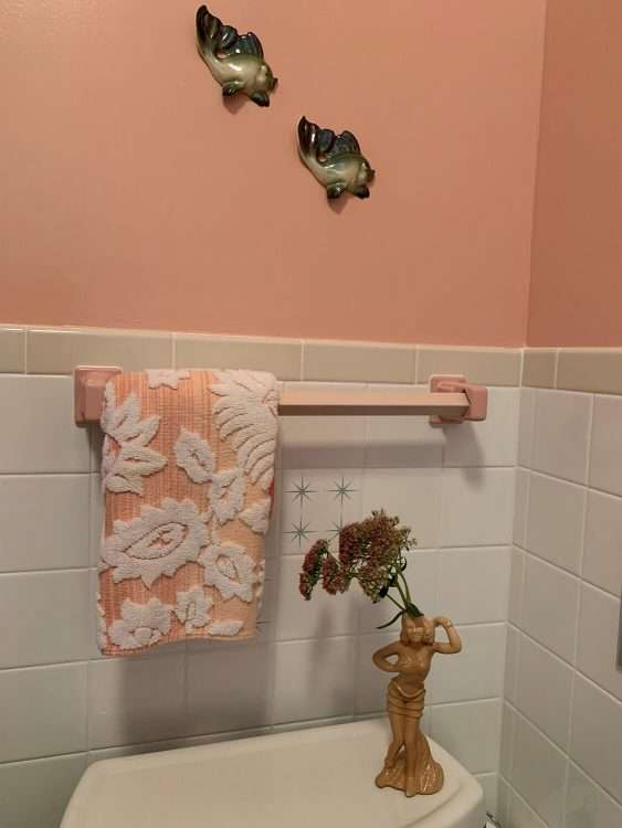Private residence with two-color Four Star decorative ceramic wall tile in pink and seafoam.