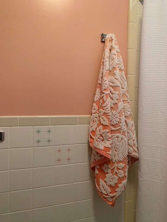 Private residence with two-color Four Star decorative ceramic wall tile in pink and seafoam.