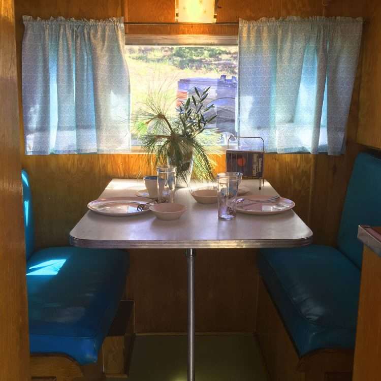 Vintage trailer restoration. Tabletop in white SparkleLam™.