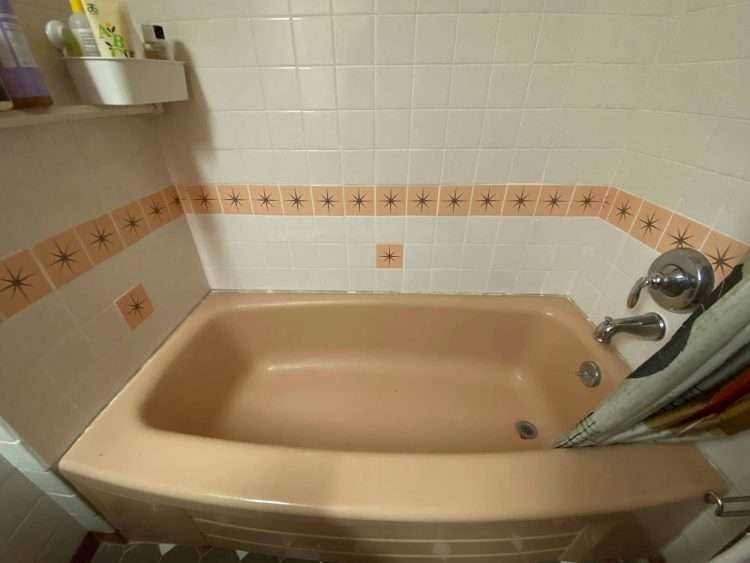 Bathroom in private residence. Custom Starburst Tile to match bathroom fixtures.
